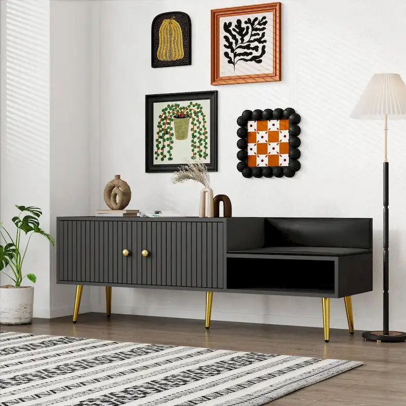 Modern Shoe Storage Bench with Hidden Compartment and Upholstered Cushion