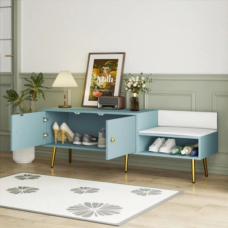 Modern Shoe Storage Bench with Hidden Compartment and Upholstered Cushion
