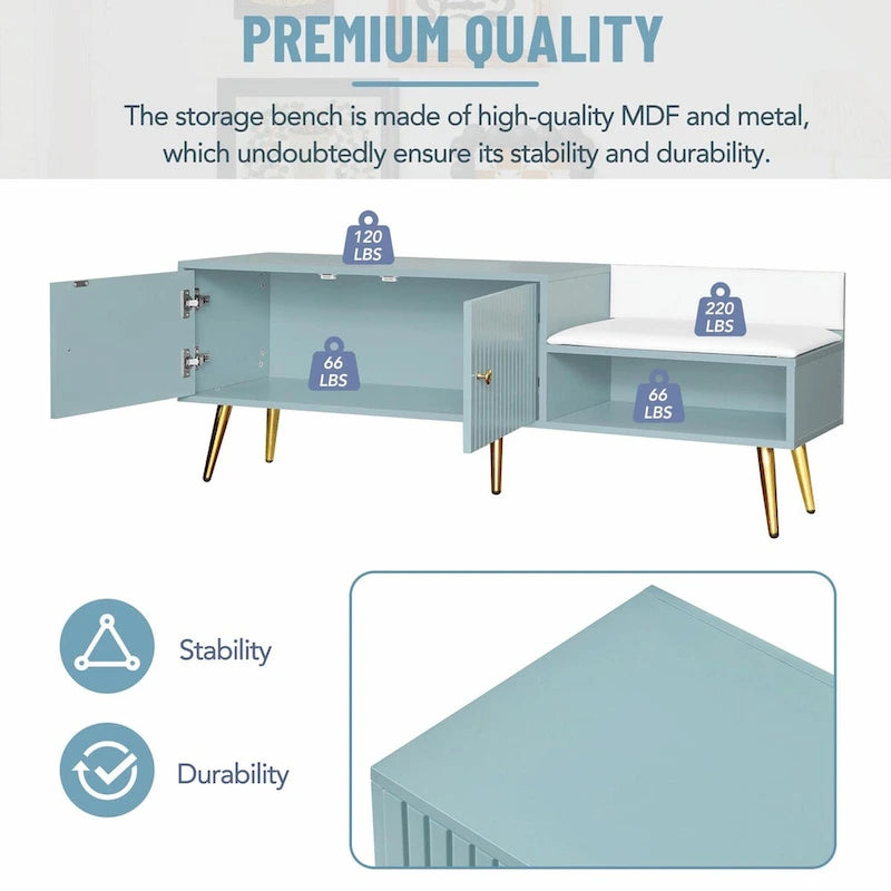 Modern Shoe Storage Bench with Hidden Compartment and Upholstered Cushion