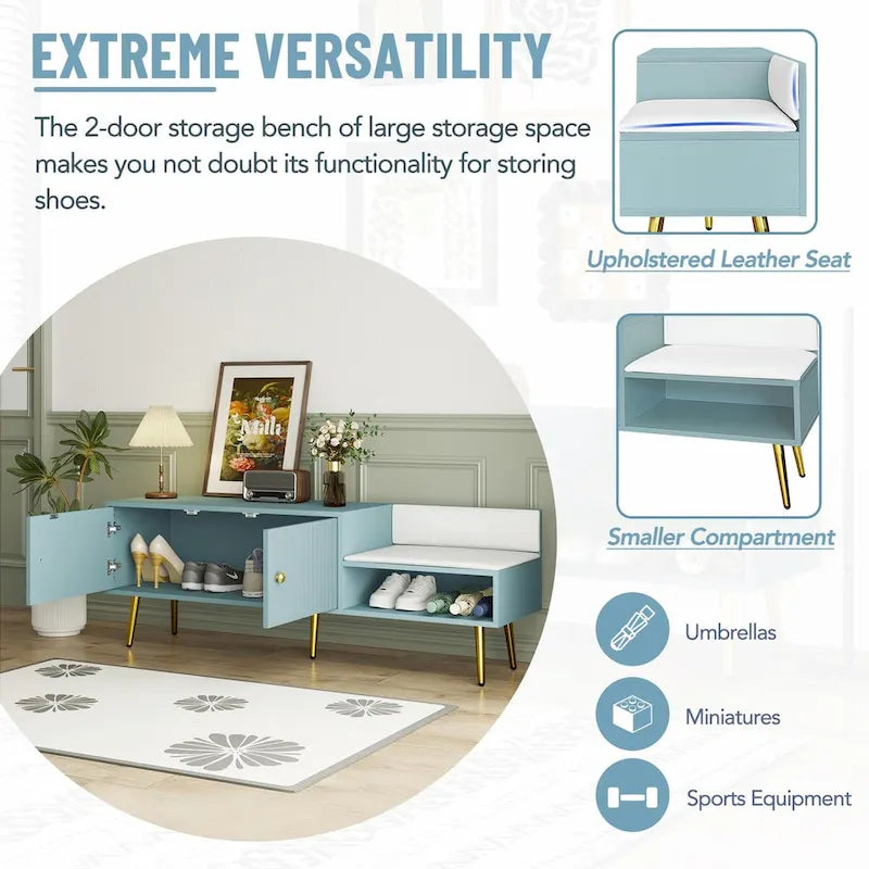 Modern Shoe Storage Bench with Hidden Compartment and Upholstered Cushion