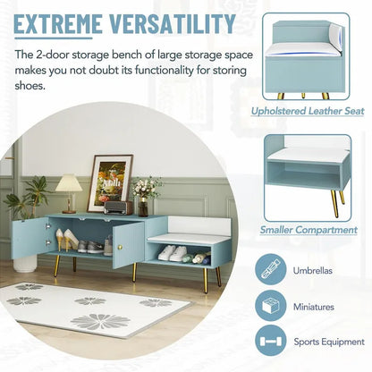 Modern Shoe Storage Bench with Hidden Compartment and Upholstered Cushion