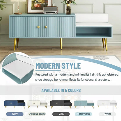 Modern Shoe Storage Bench with Hidden Compartment and Upholstered Cushion