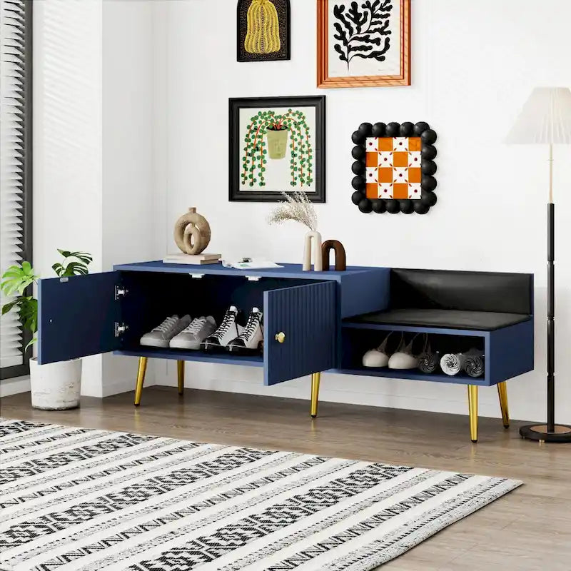Modern Shoe Storage Bench with Hidden Compartment and Upholstered Cushion