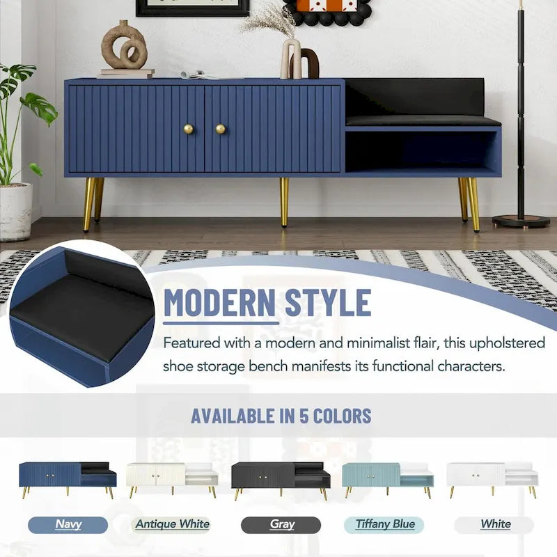 Modern Shoe Storage Bench with Hidden Compartment and Upholstered Cushion