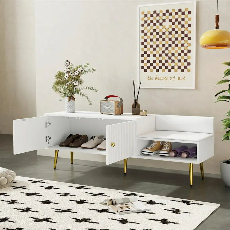 Modern Shoe Storage Bench with Hidden Compartment and Upholstered Cushion