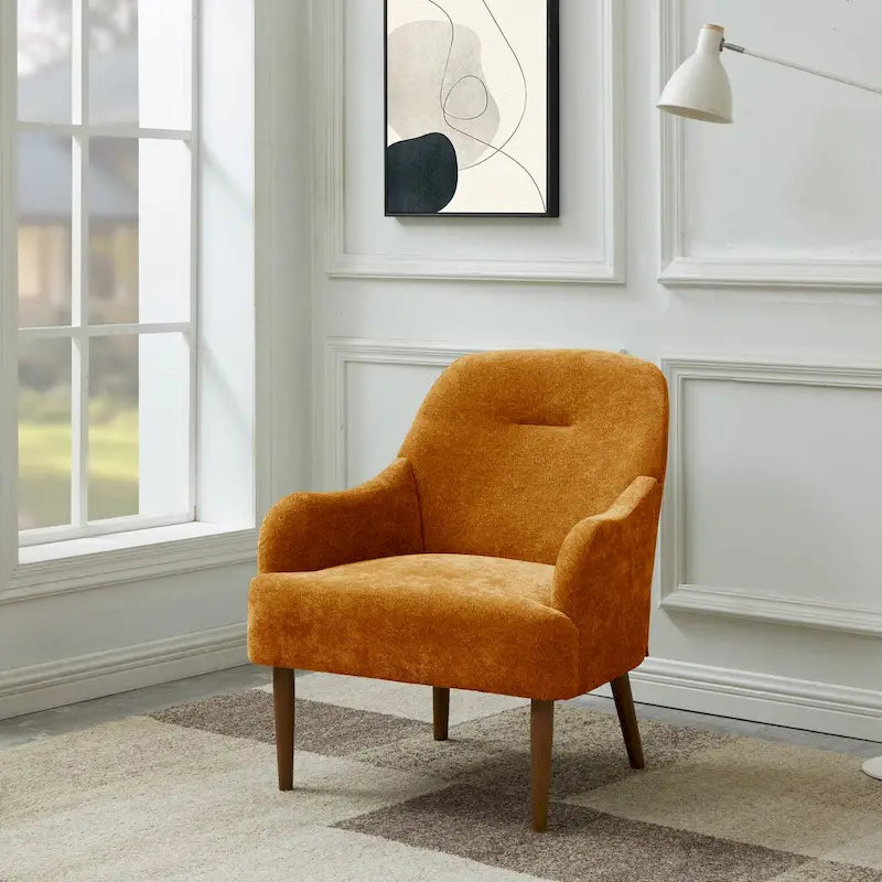 Chenille Armchair, Modern Style Accent Chair with Wood Legs, Comfy Design for Living Room, Bedroom, Office