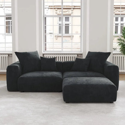 Black Corduroy Sectional Sofa Customized Sofa Couch with pillows.