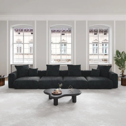 Black Corduroy Sectional Sofa Customized Sofa Couch with pillows.