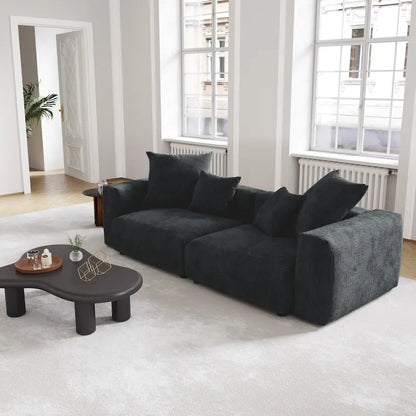 Black Corduroy Sectional Sofa Customized Sofa Couch with pillows.