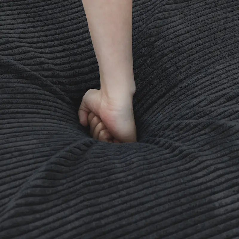 Black Corduroy Sectional Sofa Customized Sofa Couch with pillows.