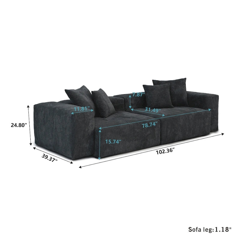 Black Corduroy Sectional Sofa Customized Sofa Couch with pillows.