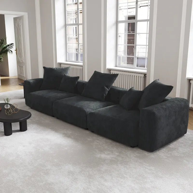 Black Corduroy Sectional Sofa Customized Sofa Couch with pillows.