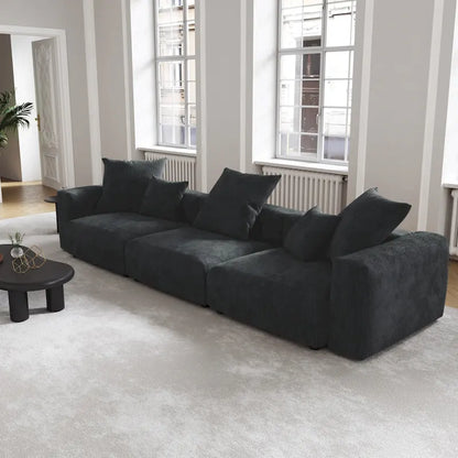 Black Corduroy Sectional Sofa Customized Sofa Couch with pillows.