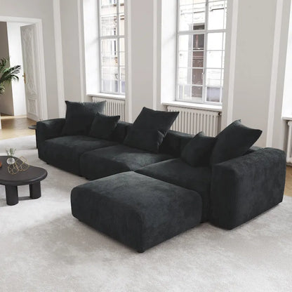 Black Corduroy Sectional Sofa Customized Sofa Couch with pillows.
