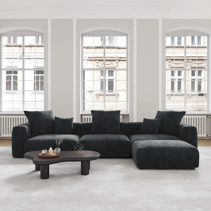 Black Corduroy Sectional Sofa Customized Sofa Couch with pillows.