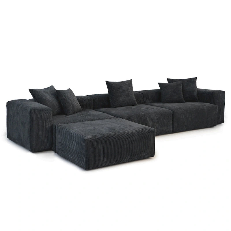Black Corduroy Sectional Sofa Customized Sofa Couch with pillows.