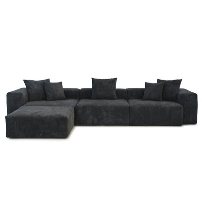 Black Corduroy Sectional Sofa Customized Sofa Couch with pillows.