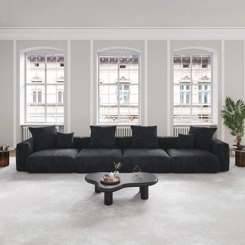 Black Corduroy Sectional Sofa Customized Sofa Couch with pillows.