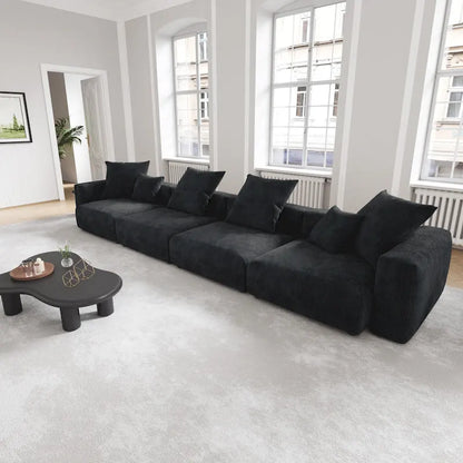 Black Corduroy Sectional Sofa Customized Sofa Couch with pillows.