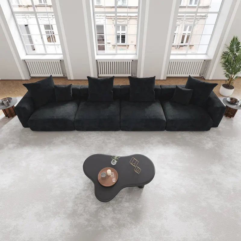Black Corduroy Sectional Sofa Customized Sofa Couch with pillows.