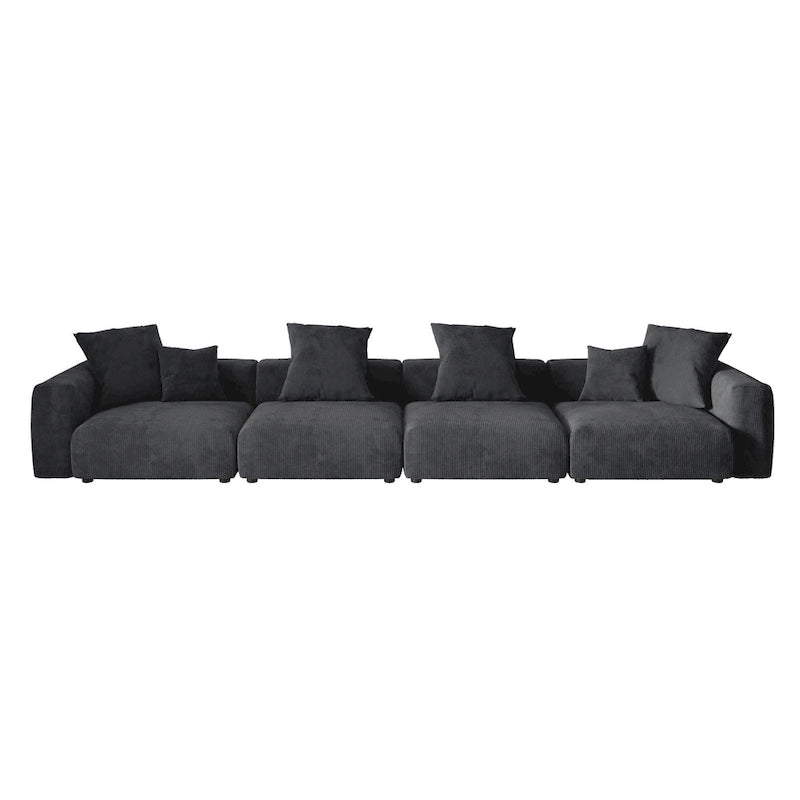 Black Corduroy Sectional Sofa Customized Sofa Couch with pillows.