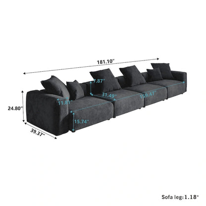 Black Corduroy Sectional Sofa Customized Sofa Couch with pillows.