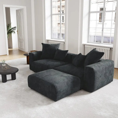 Black Corduroy Sectional Sofa Customized Sofa Couch with pillows.