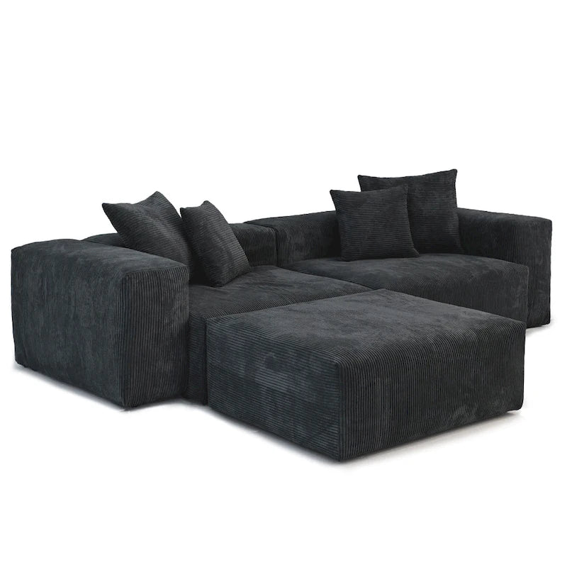 Black Corduroy Sectional Sofa Customized Sofa Couch with pillows.