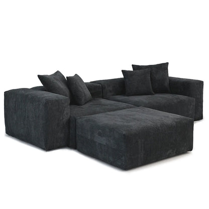 Black Corduroy Sectional Sofa Customized Sofa Couch with pillows.
