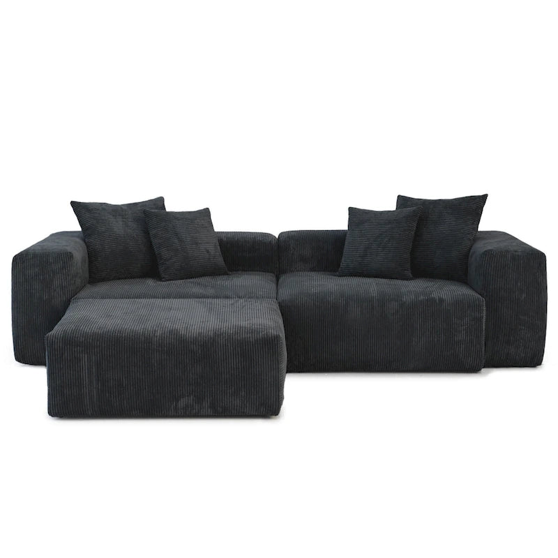 Black Corduroy Sectional Sofa Customized Sofa Couch with pillows.