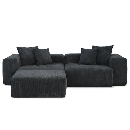 Black Corduroy Sectional Sofa Customized Sofa Couch with pillows.
