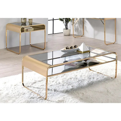 Watler Contemporary Gold 48-inch Glass Top 1-Shelf 2-Piece Coffee Table Set by Furniture of America
