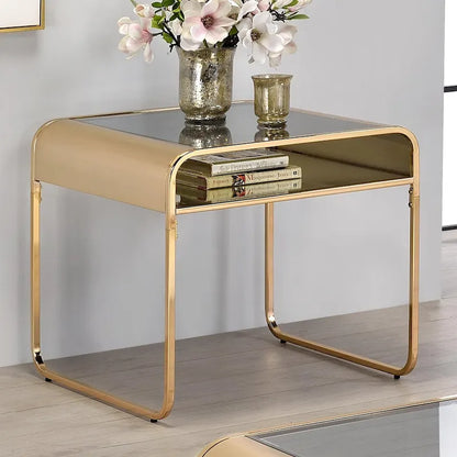 Watler Contemporary Gold 48-inch Glass Top 1-Shelf 2-Piece Coffee Table Set by Furniture of America