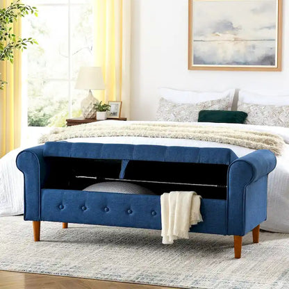 62 Bedroom Tufted Button Storage Bench, Window Bench, Rolled Arm Design for Bedroom, Living Room