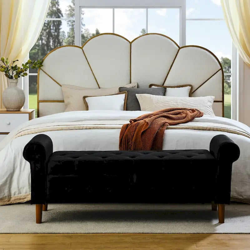 62 Bedroom Tufted Button Storage Bench, Window Bench, Rolled Arm Design for Bedroom, Living Room