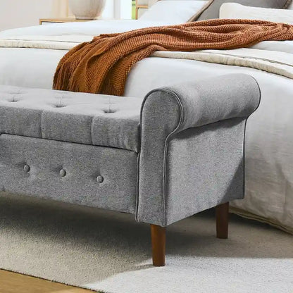 62 Bedroom Tufted Button Storage Bench, Window Bench, Rolled Arm Design for Bedroom, Living Room
