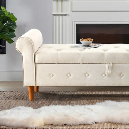62 Bedroom Tufted Button Storage Bench, Window Bench, Rolled Arm Design for Bedroom, Living Room