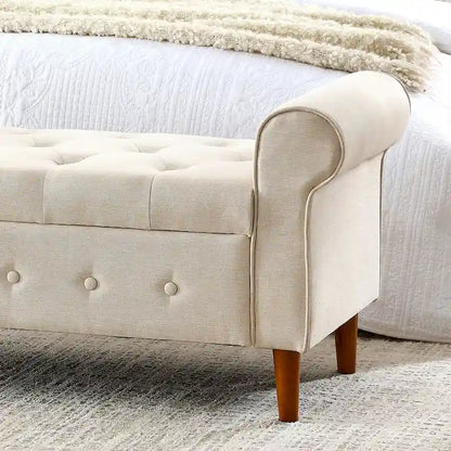 62 Bedroom Tufted Button Storage Bench, Window Bench, Rolled Arm Design for Bedroom, Living Room