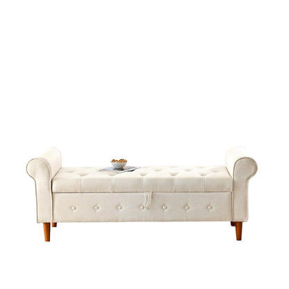 62 Bedroom Tufted Button Storage Bench, Window Bench, Rolled Arm Design for Bedroom, Living Room