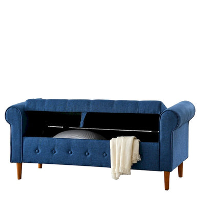62 Bedroom Tufted Button Storage Bench, Window Bench, Rolled Arm Design for Bedroom, Living Room
