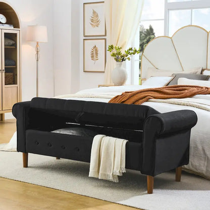 62 Bedroom Tufted Button Storage Bench, Window Bench, Rolled Arm Design for Bedroom, Living Room