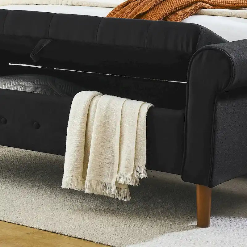 62 Bedroom Tufted Button Storage Bench, Window Bench, Rolled Arm Design for Bedroom, Living Room
