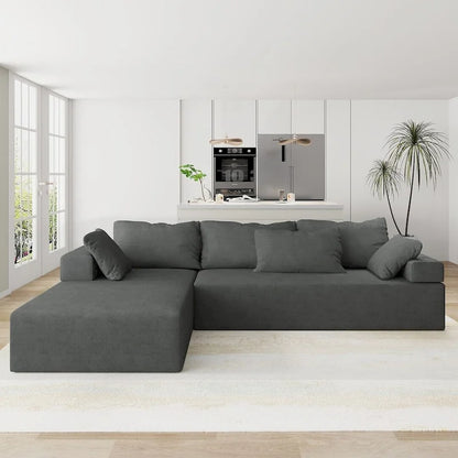 L-Shaped Chenille Sectional Sofa Modern Modular Cushion Back Couch Sofa With 6 Pillows for Living Room