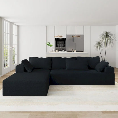 L-Shaped Chenille Sectional Sofa Modern Modular Cushion Back Couch Sofa With 6 Pillows for Living Room