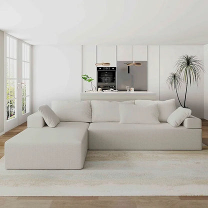 L-Shaped Chenille Sectional Sofa Modern Modular Cushion Back Couch Sofa With 6 Pillows for Living Room