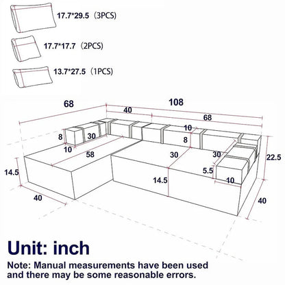 L-Shaped Chenille Sectional Sofa Modern Modular Cushion Back Couch Sofa With 6 Pillows for Living Room