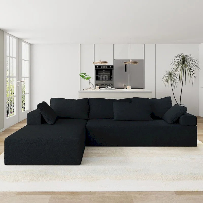L-Shaped Chenille Sectional Sofa Modern Modular Cushion Back Couch Sofa With 6 Pillows for Living Room