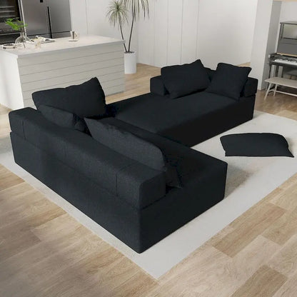L-Shaped Chenille Sectional Sofa Modern Modular Cushion Back Couch Sofa With 6 Pillows for Living Room