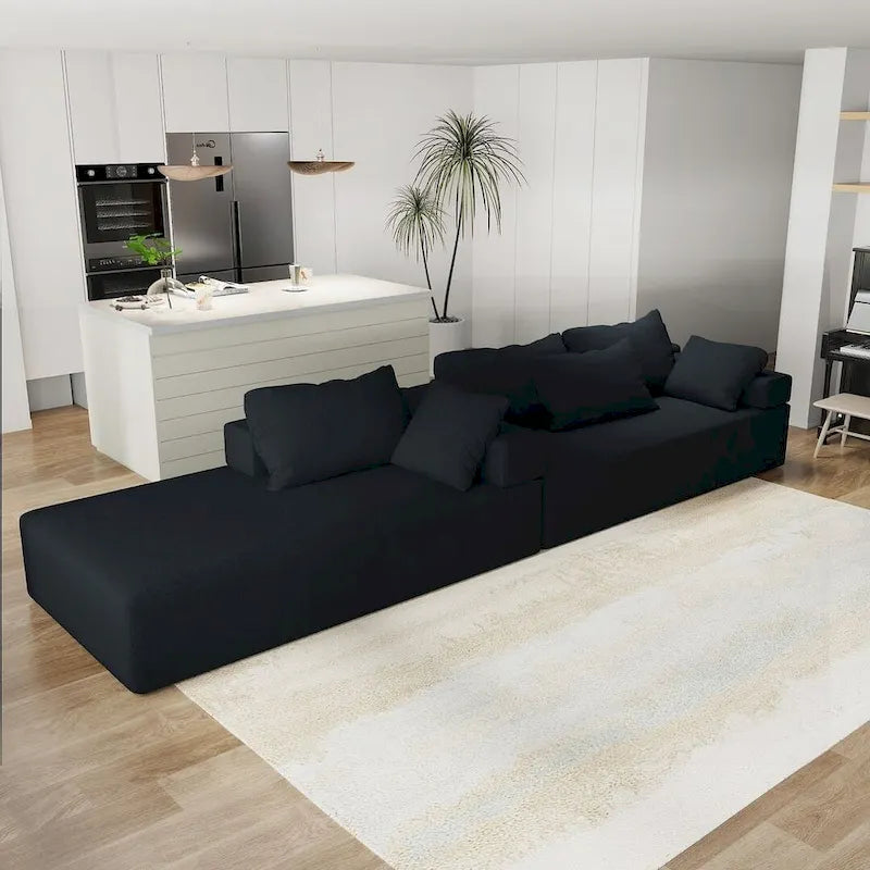 L-Shaped Chenille Sectional Sofa Modern Modular Cushion Back Couch Sofa With 6 Pillows for Living Room