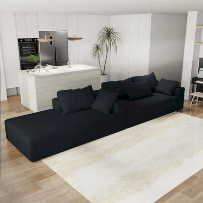 L-Shaped Chenille Sectional Sofa Modern Modular Cushion Back Couch Sofa With 6 Pillows for Living Room